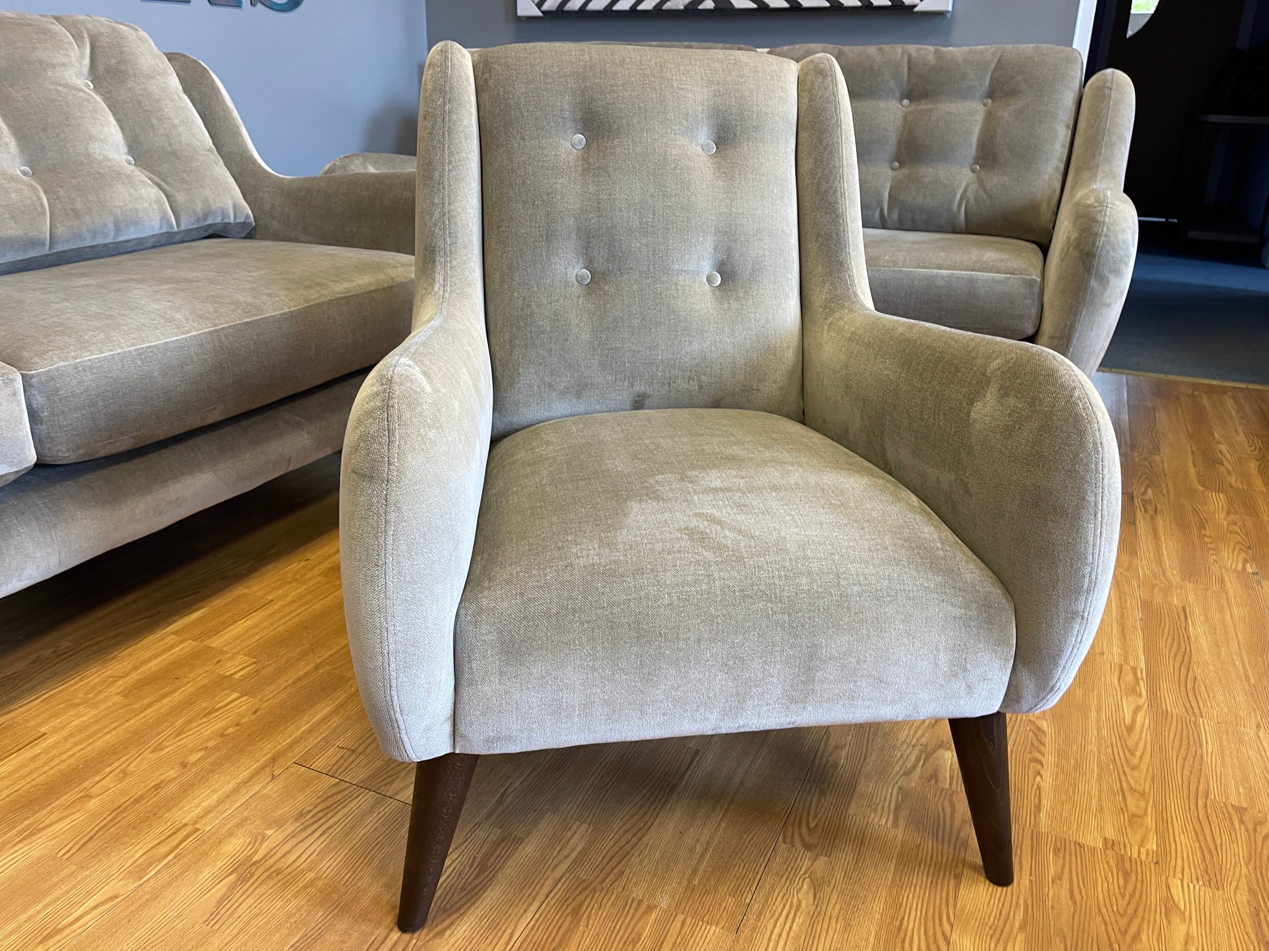 FRENCH CONNECTION CAMDEN accent chair in taupe / champagne chenille fabric
