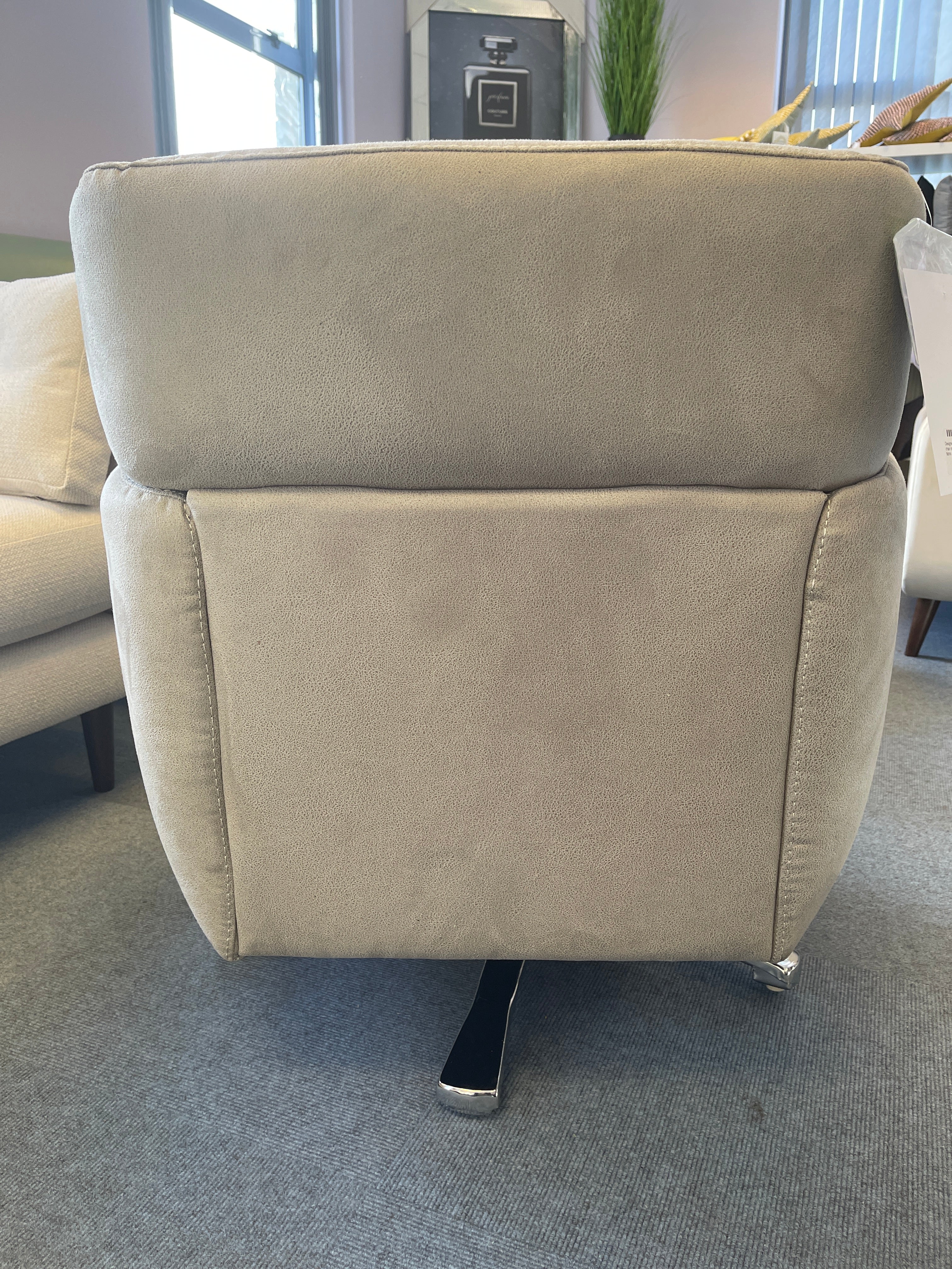 SOFOLOGY swivel base accent armchair in grey saddle fabric