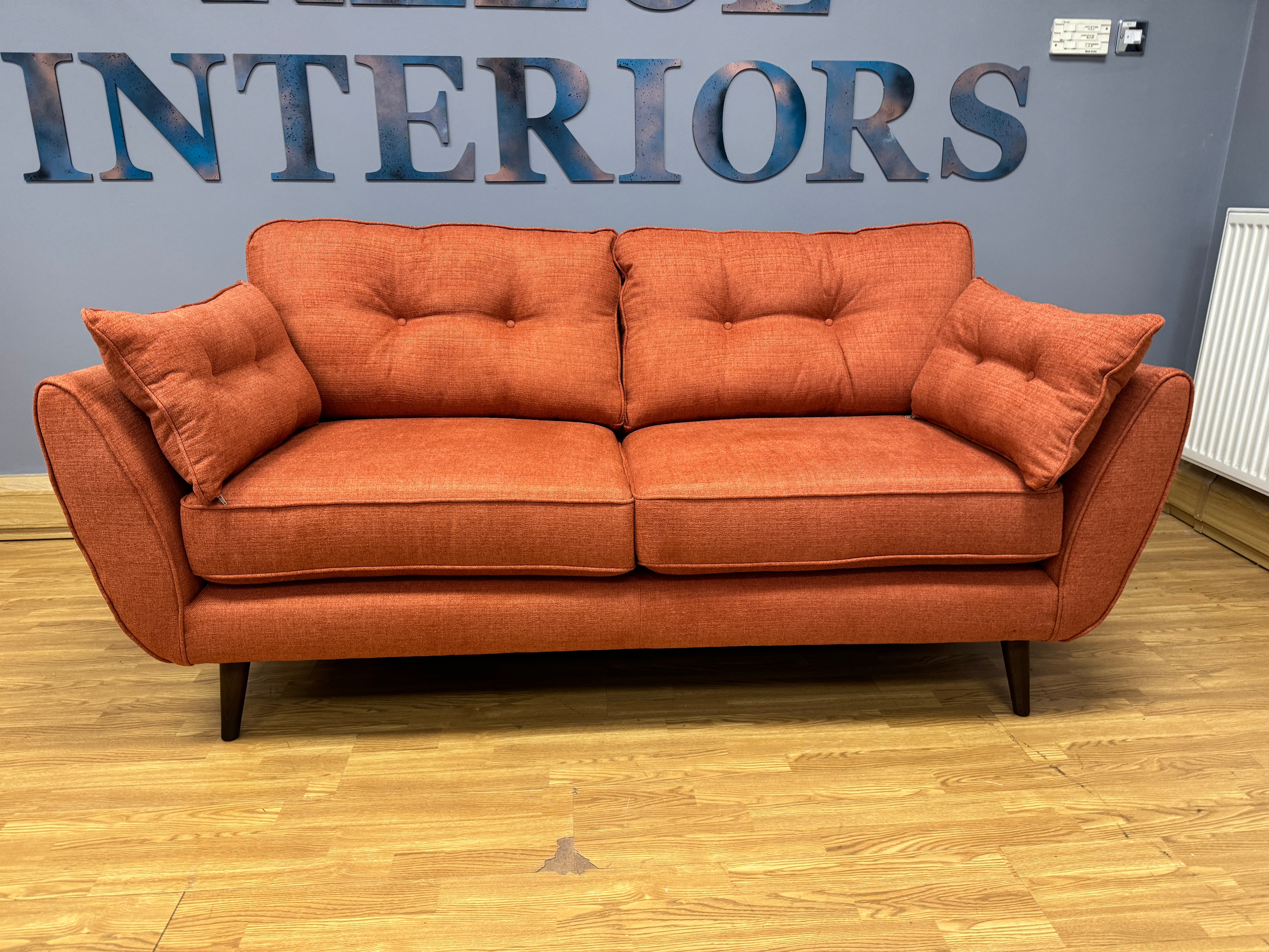 WHITE LABEL ZINC medium 3 seater standard back sofa in Spice orange weave fabric