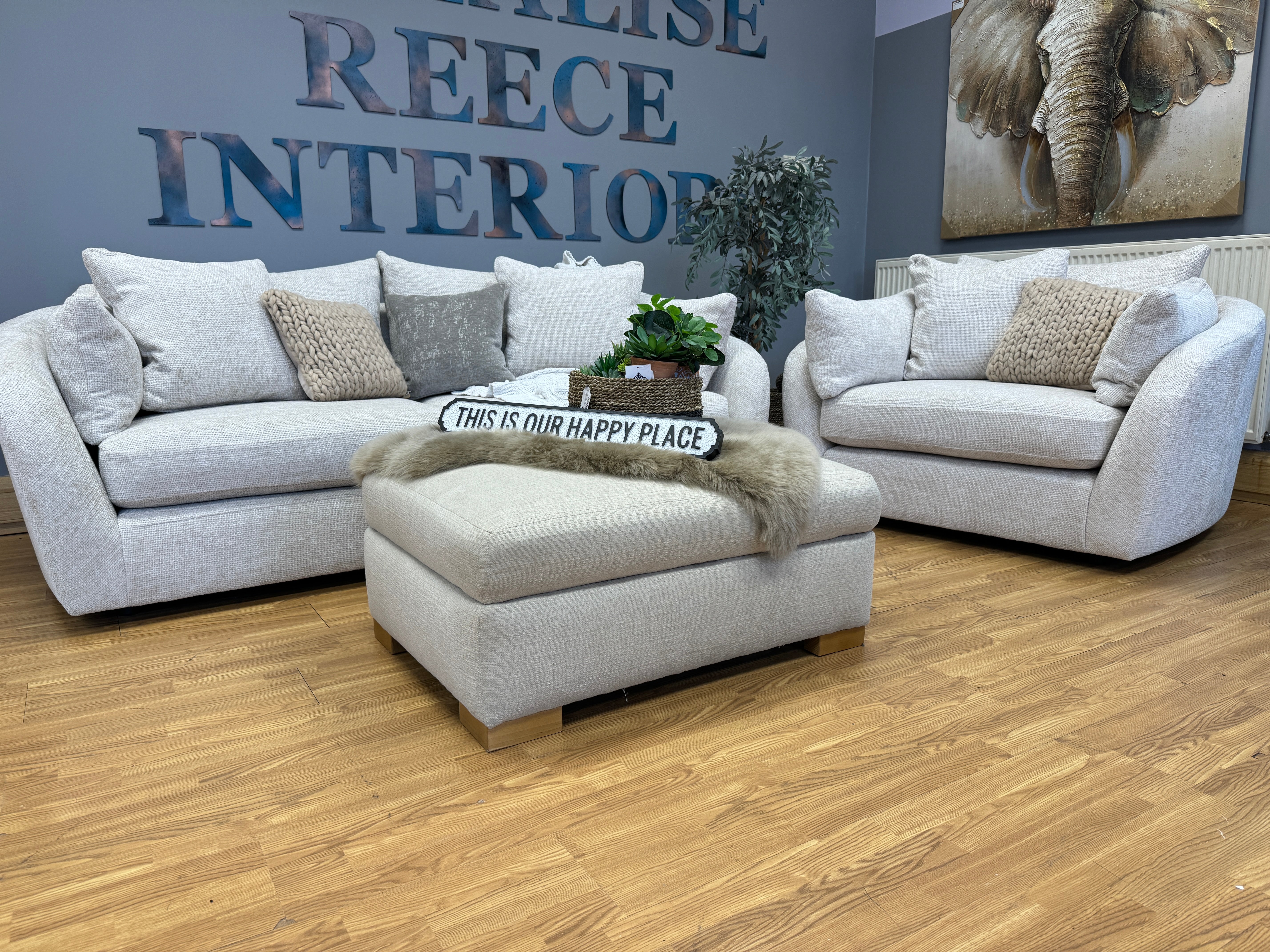 SOFOLOGY KIMMY 3 seater sofa & matching loveseat in natural chenille fabric