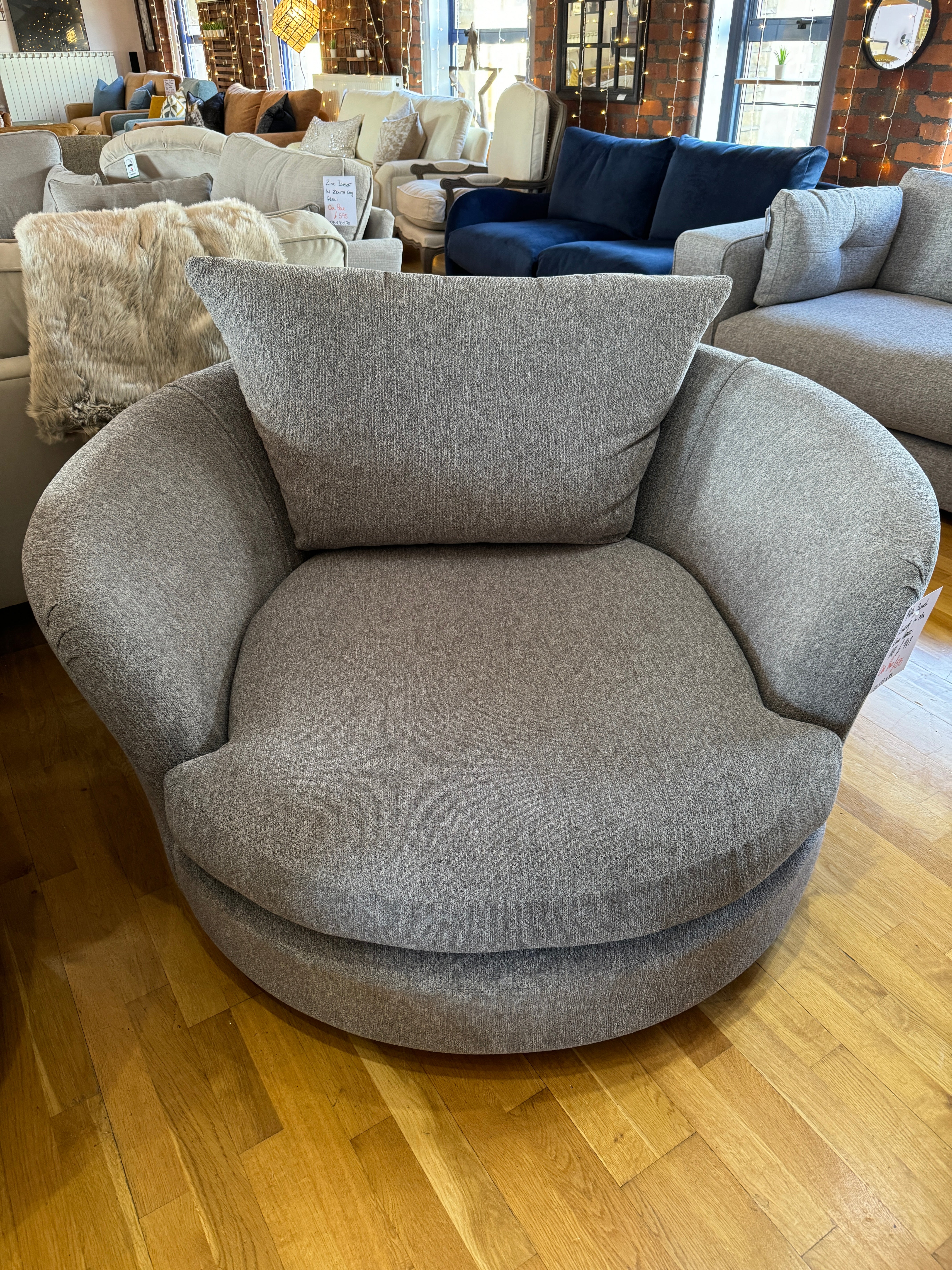SOFOLOGY MAJESTIC round swivel loveseat chair in charcoal weave fabric