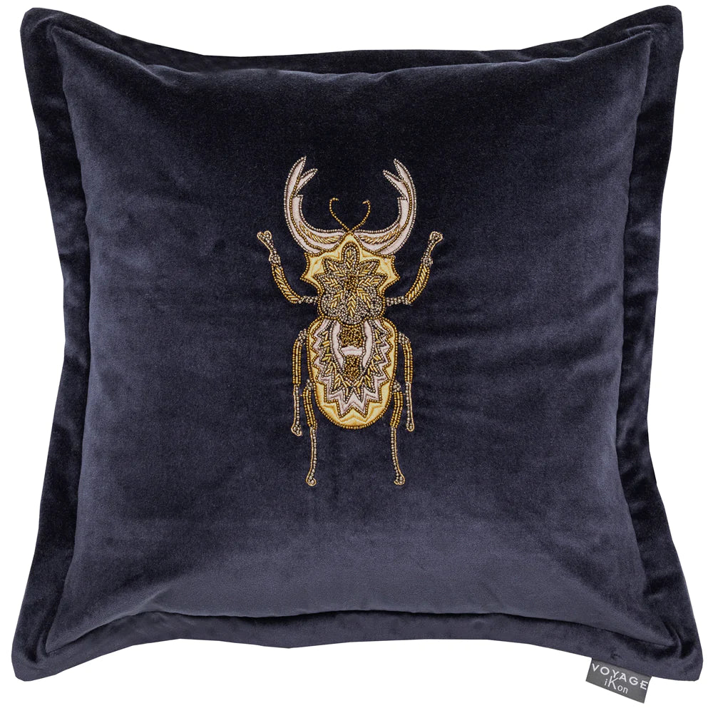 Bellatrix Embroidered Beetle feather Cushion 50cm x 50cm Blue
