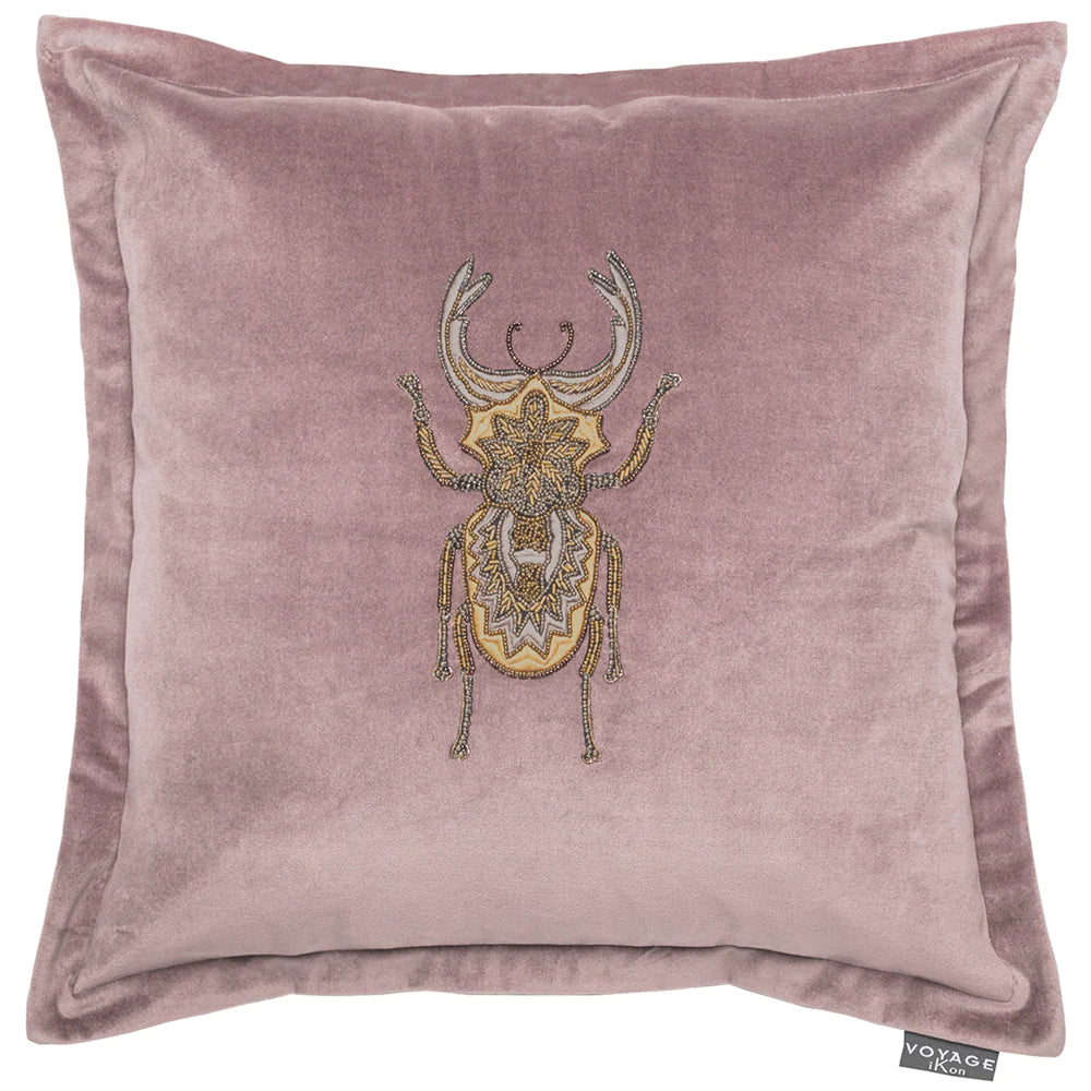 Bellatrix Embroidered Beetle feather Cushion 50cm x 50cm Heather