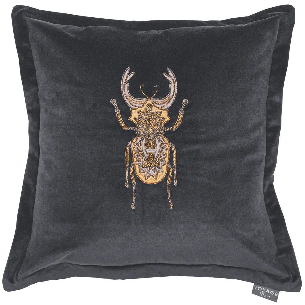 Bellatrix Embroidered Beetle feather Cushion 50cm x 50cm Slate