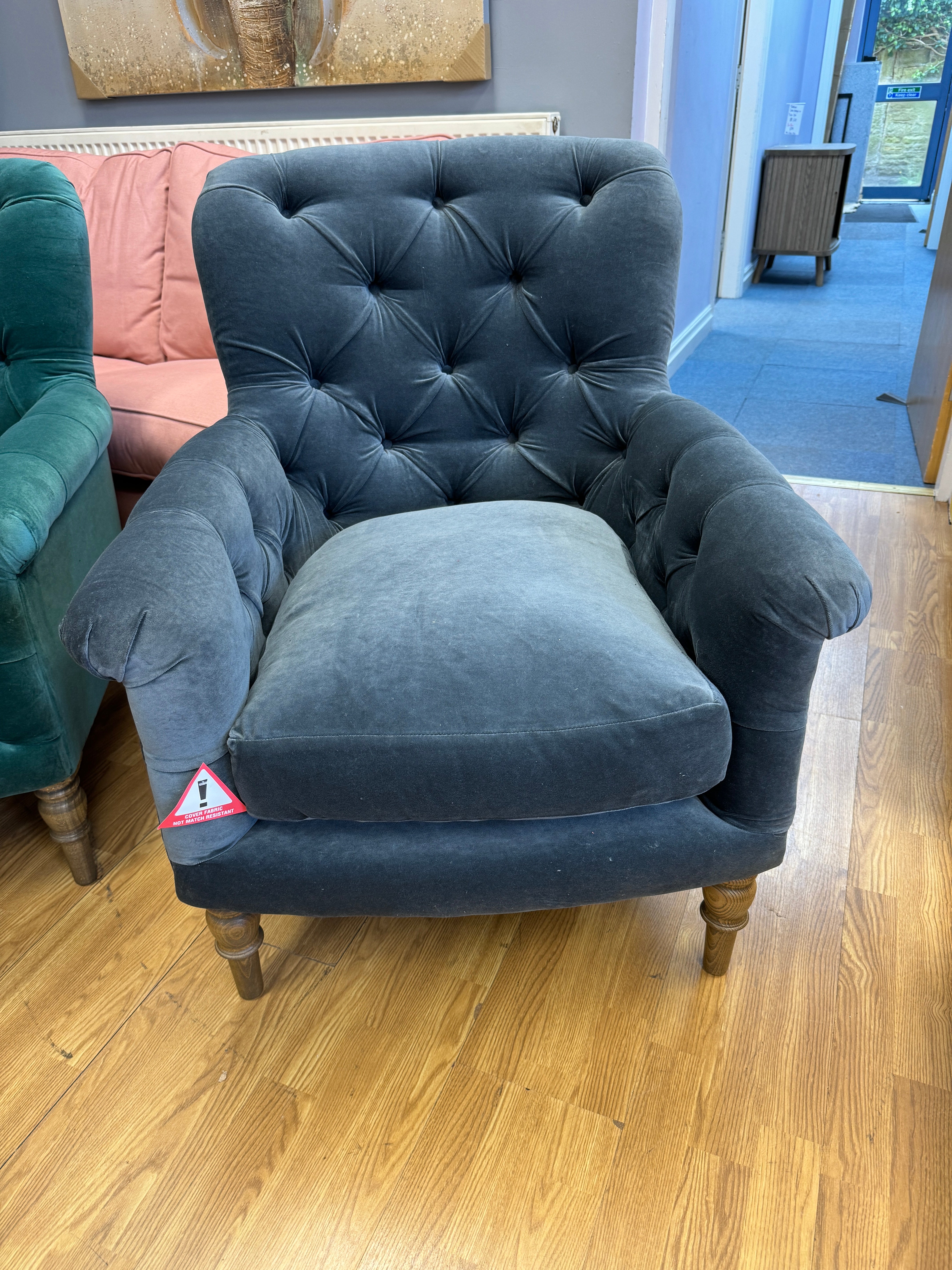 SOFA.COM POPPY Accent button back armchair in Armour charcoal smart velvet