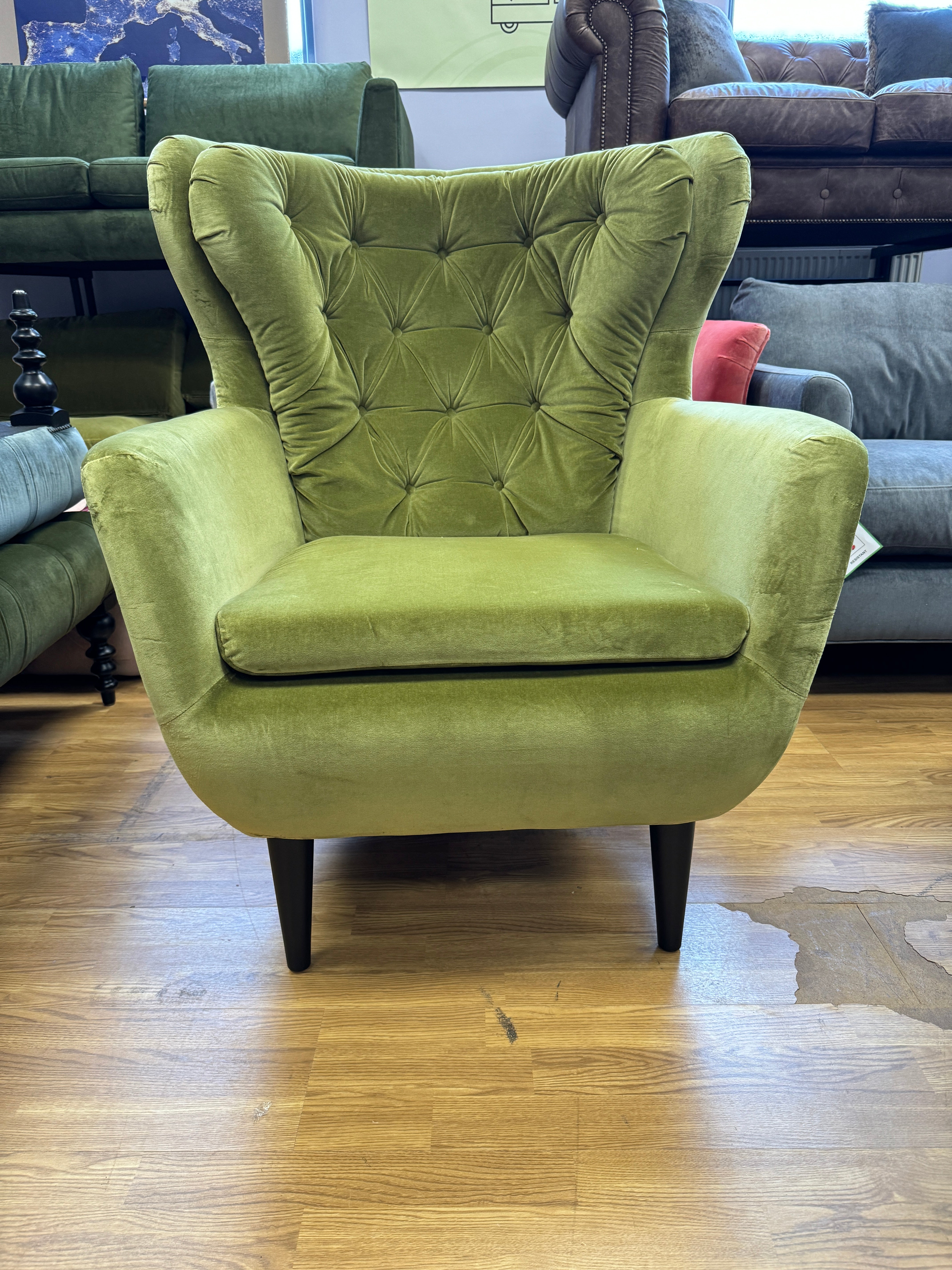 SOFA.COM Ernest Accent button back swivel armchair in Olive green smart velvet