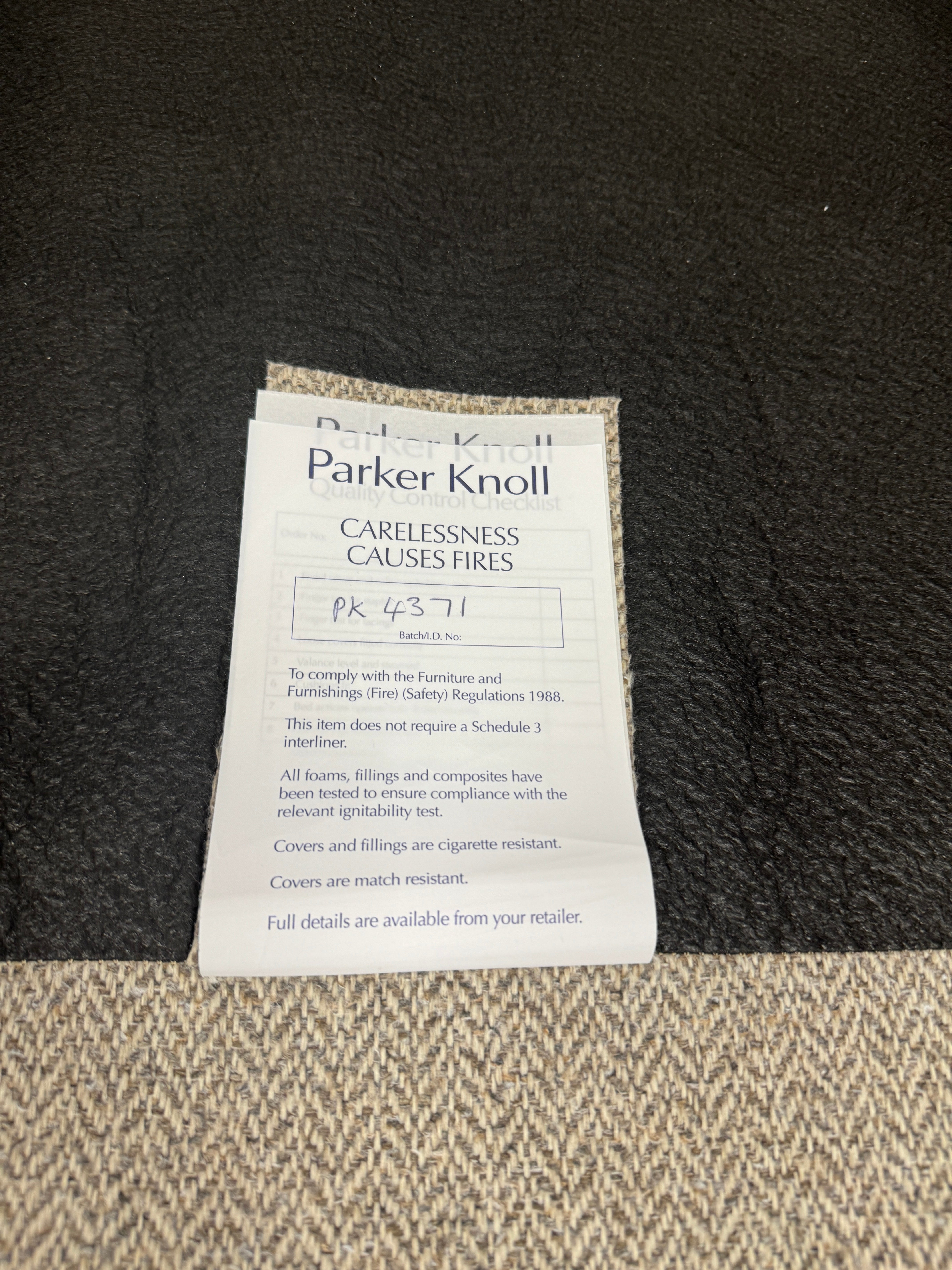 PARKER KNOLL EVESHAM scroll arm accent chair in Tweedy herringbone wool fabric