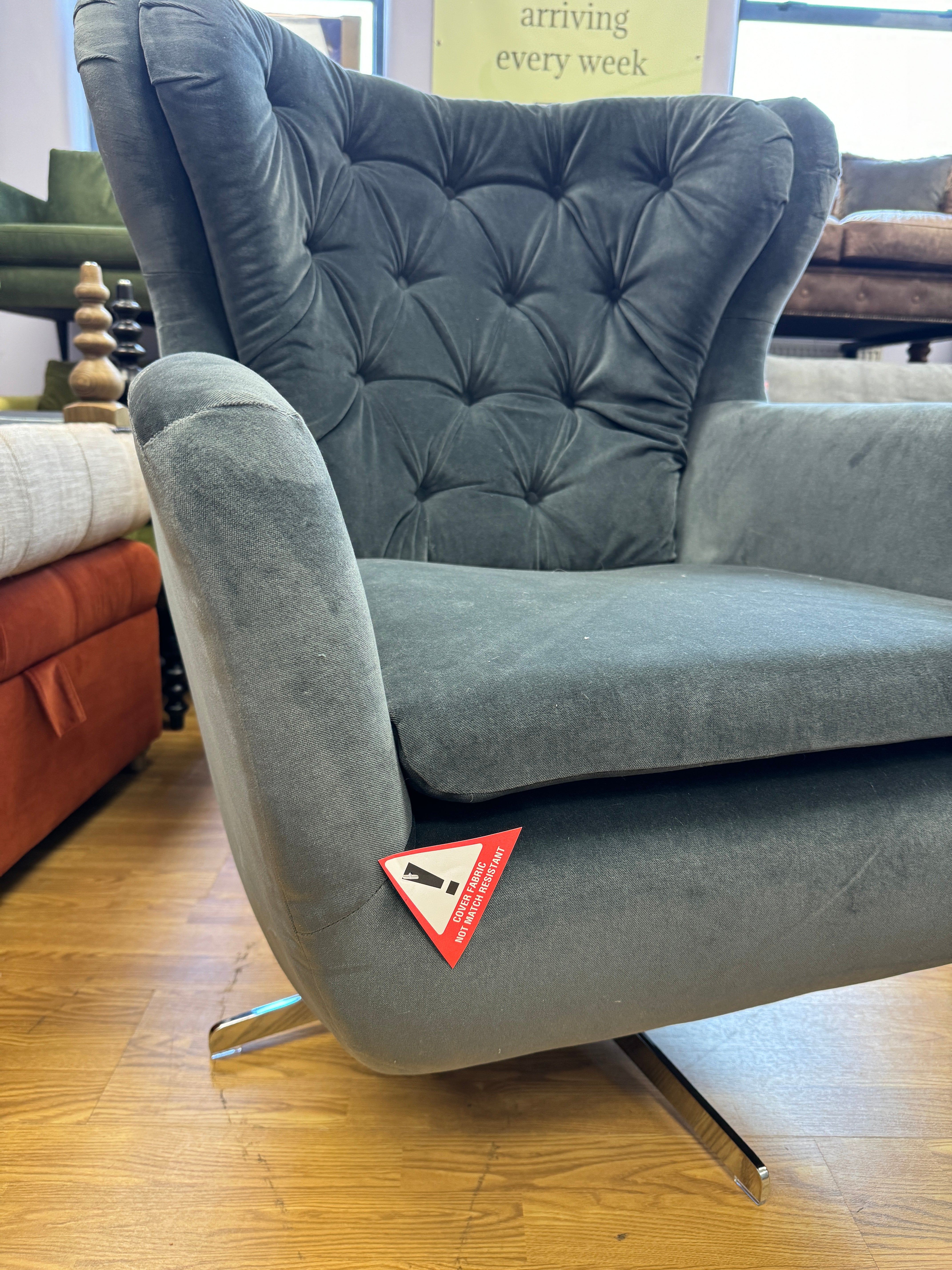 SOFA.COM Ernest Accent button back swivel armchair in Armour charcoal smart velvet
