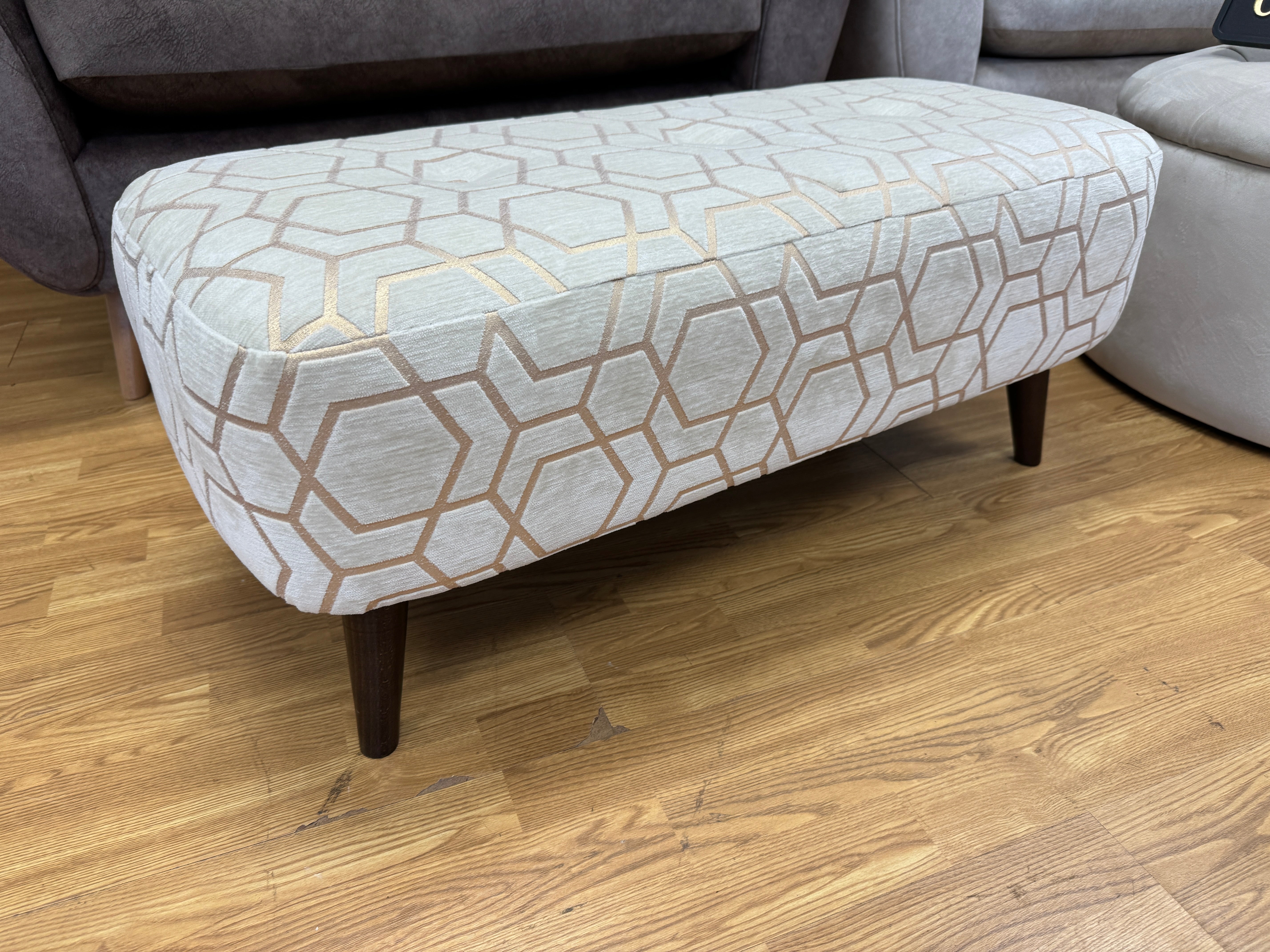 WHITE LABEL LISBON small bench footstool in cream & gold metallic fabric