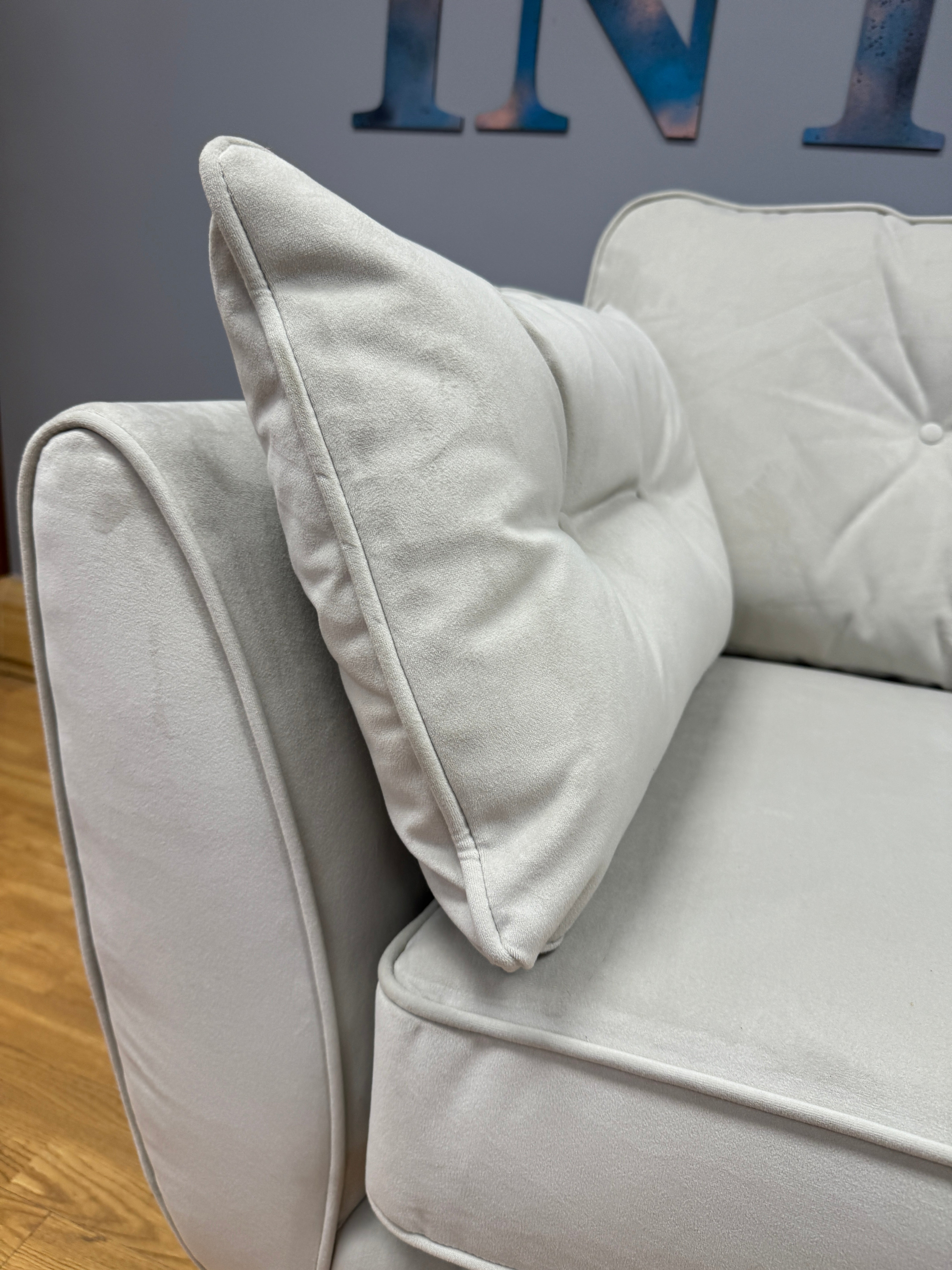 WHITE LABEL ZINC medium 3 seater standard back sofa in Stone light grey velvet fabric