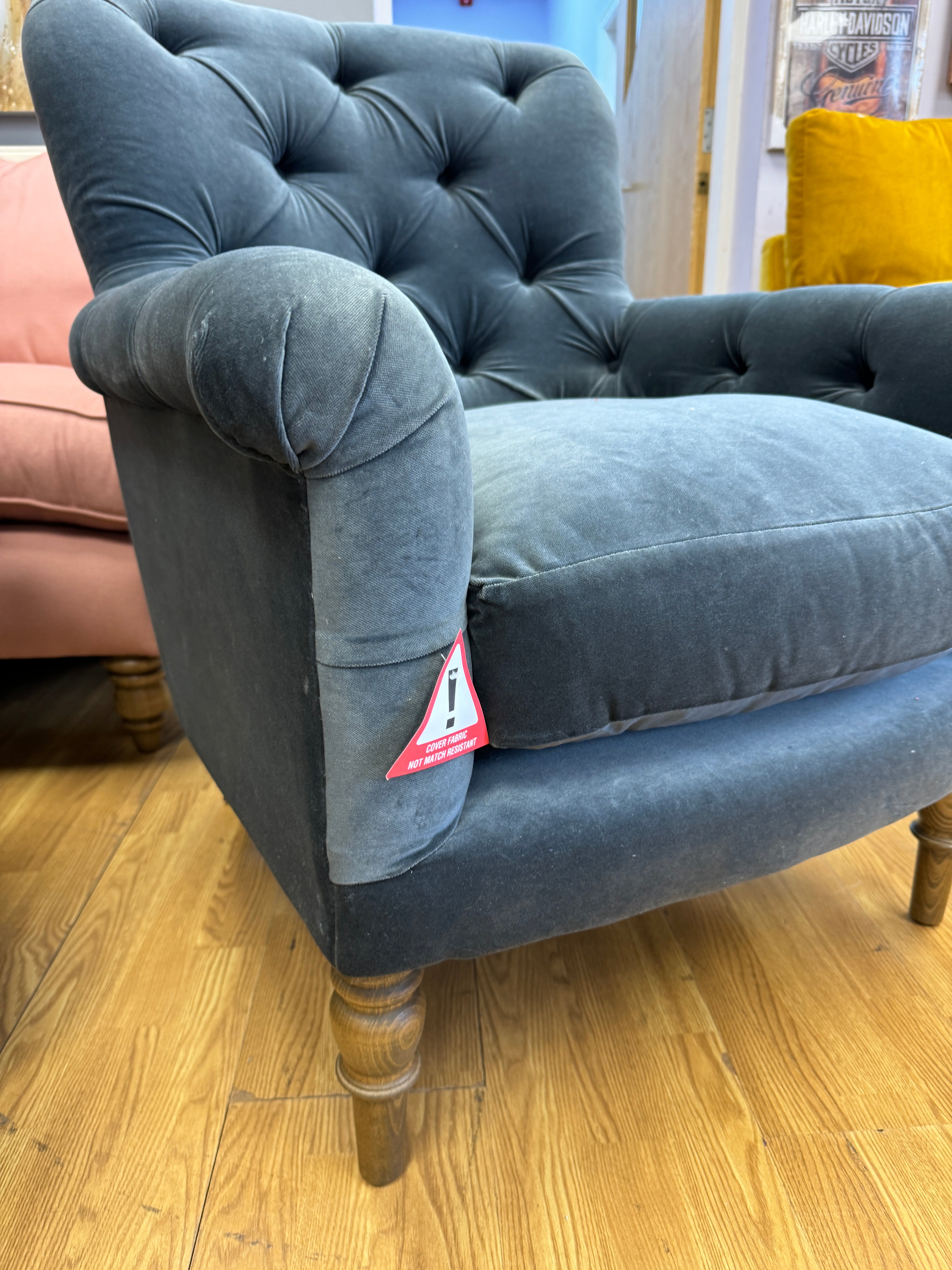 SOFA.COM POPPY Accent button back armchair in Armour charcoal smart velvet