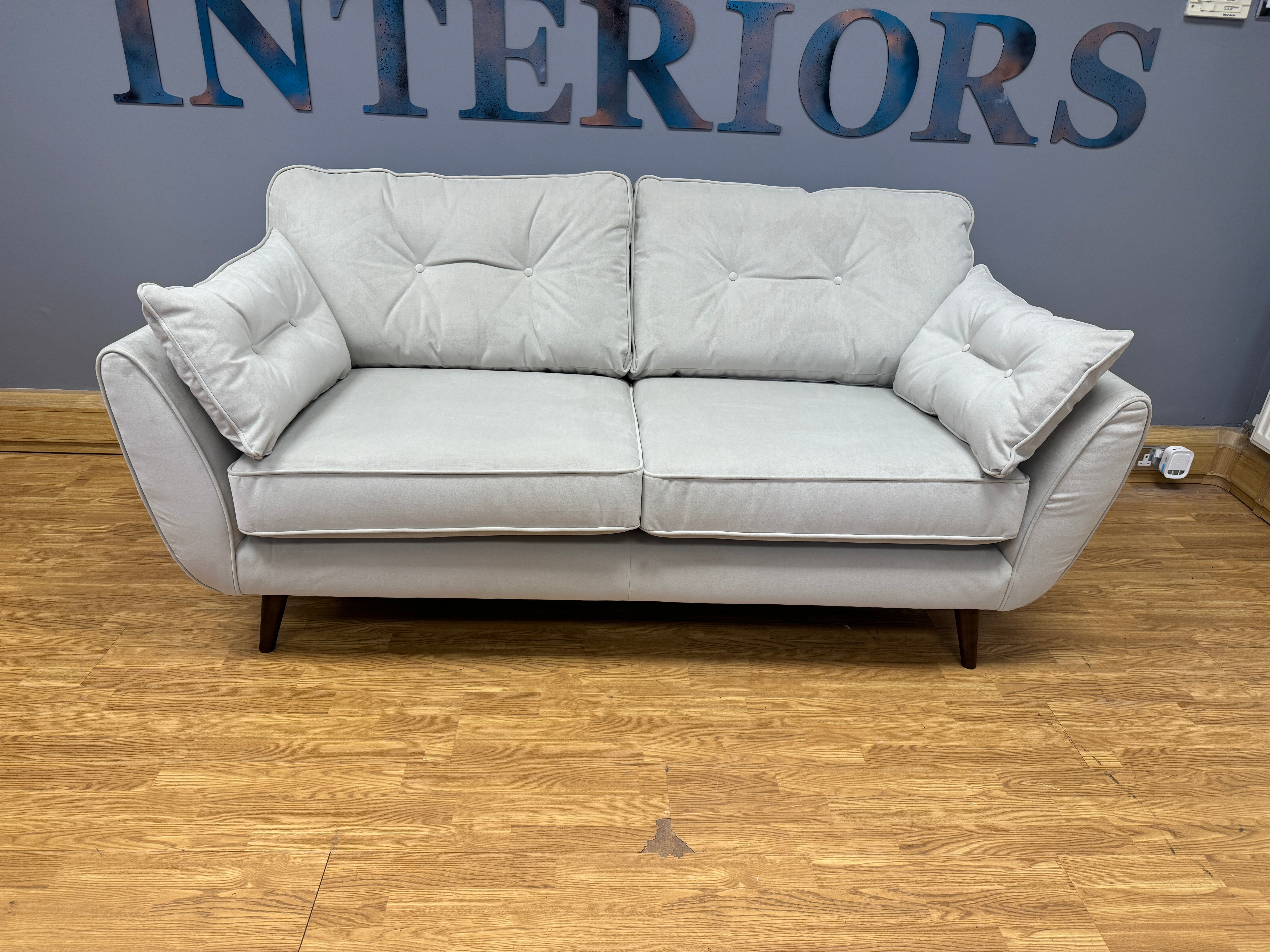 WHITE LABEL ZINC medium 3 seater standard back sofa in Stone light grey velvet fabric