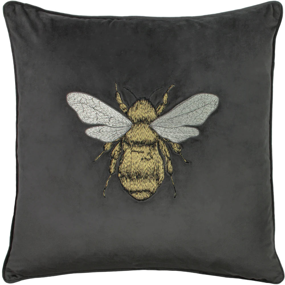 Hortus Bee feather cushion 50cm x 50cm Charcoal Grey