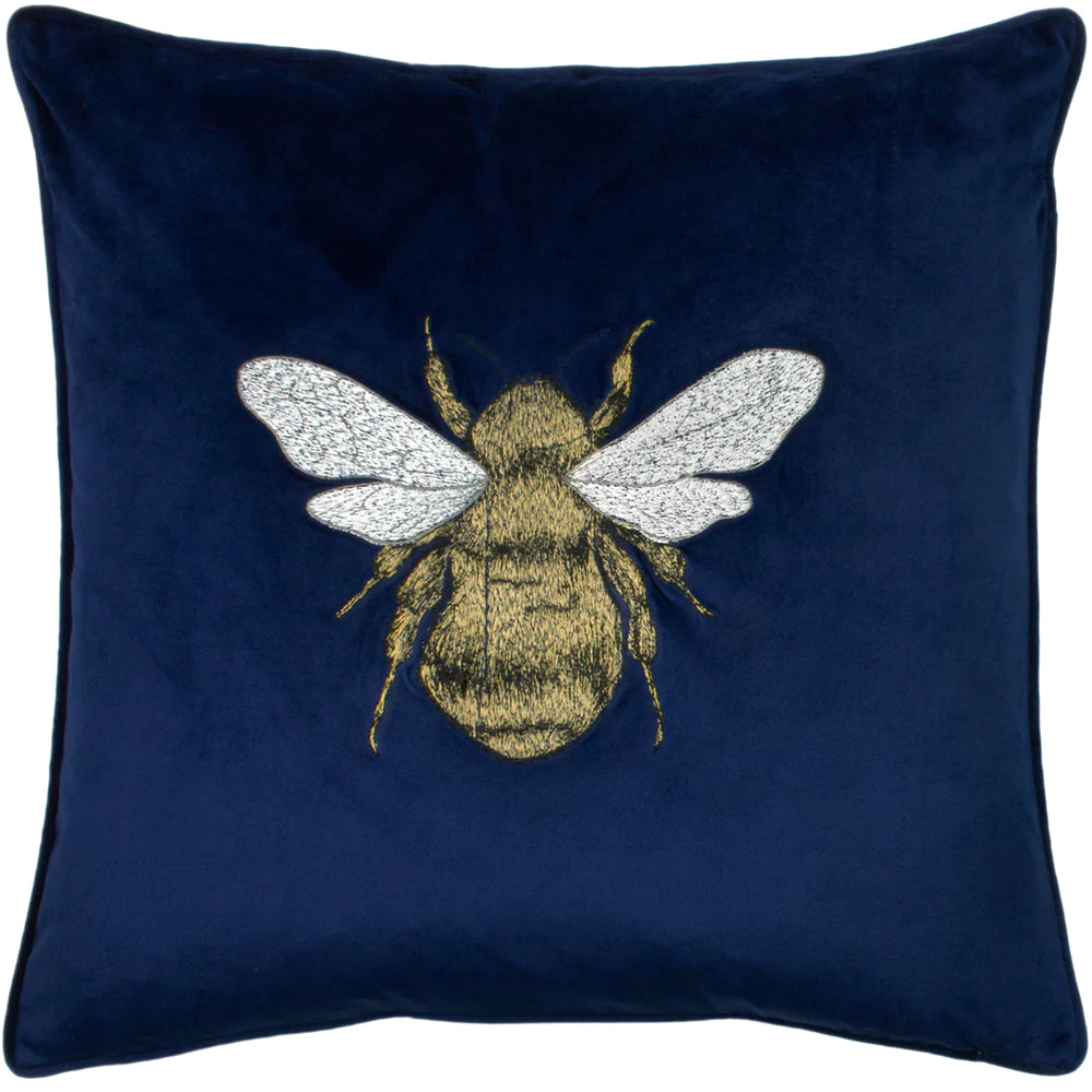 Hortus Bee feather cushion 50cm x 50cm Navy Blue