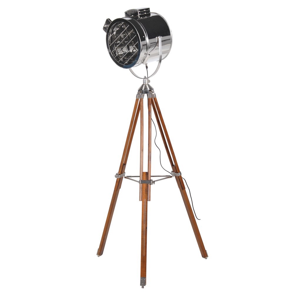 Wooden Tripod Lamp with Large Chrome style Cinema Head