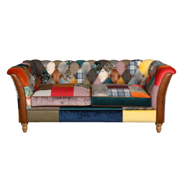 VINTAGE SOFA CO RUTLAND Patchwork 2 Seater Buttoned Chesterfield Sofa in Multi panel fabric