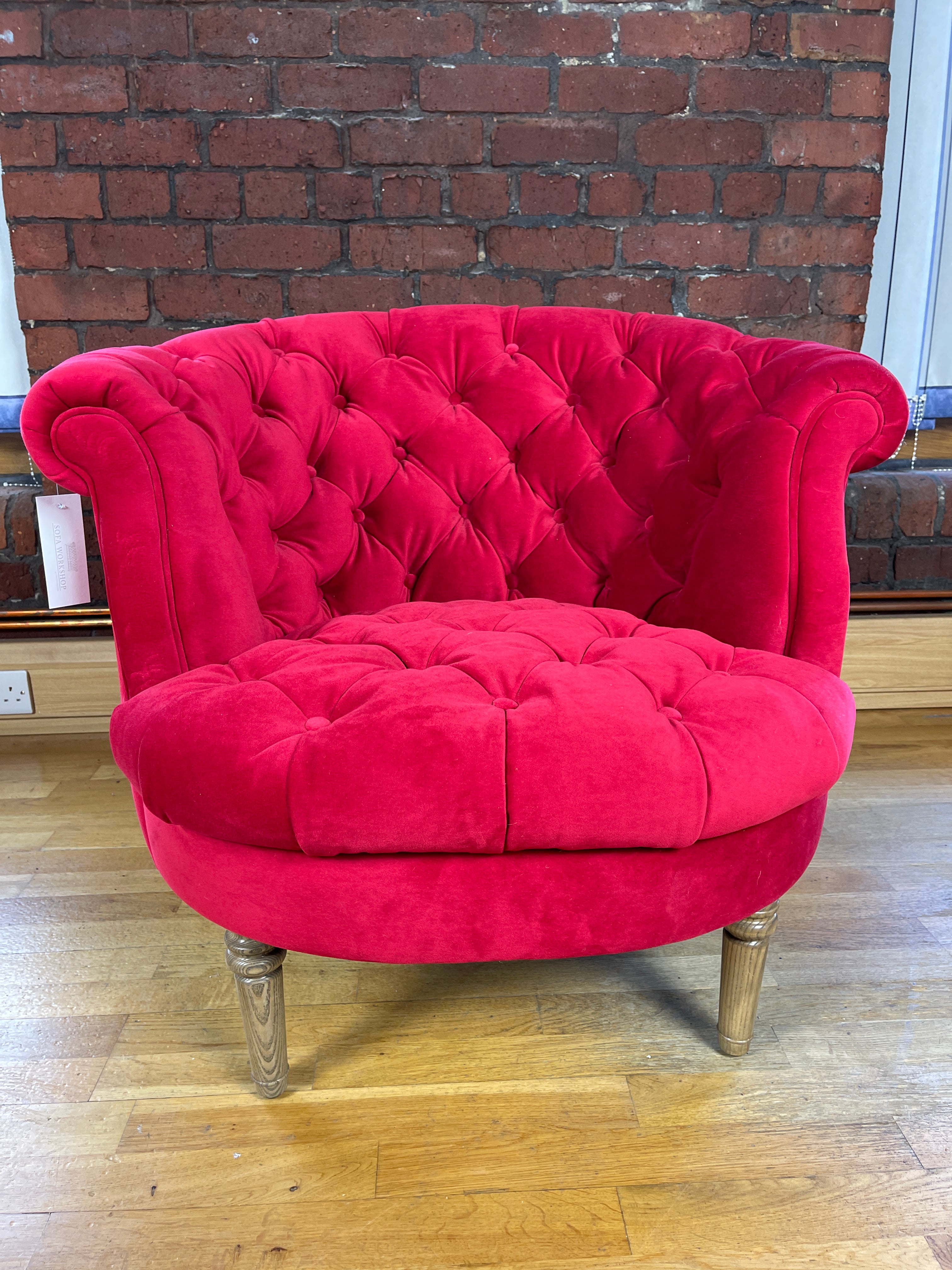 SOFA WORKSHOP BARNET button detail accent chair in Dusky Red velvet fabric