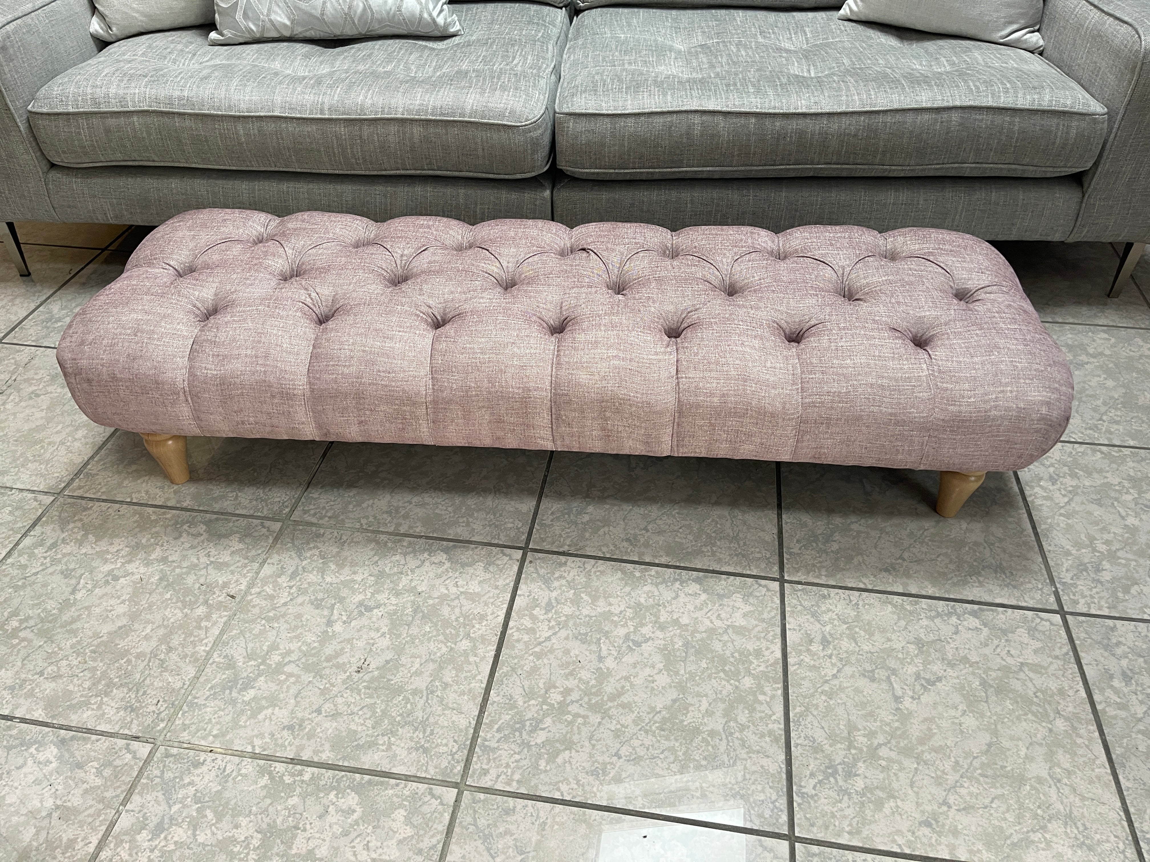 DFS WINDSOR long button top bench footstool in purple weave fabric