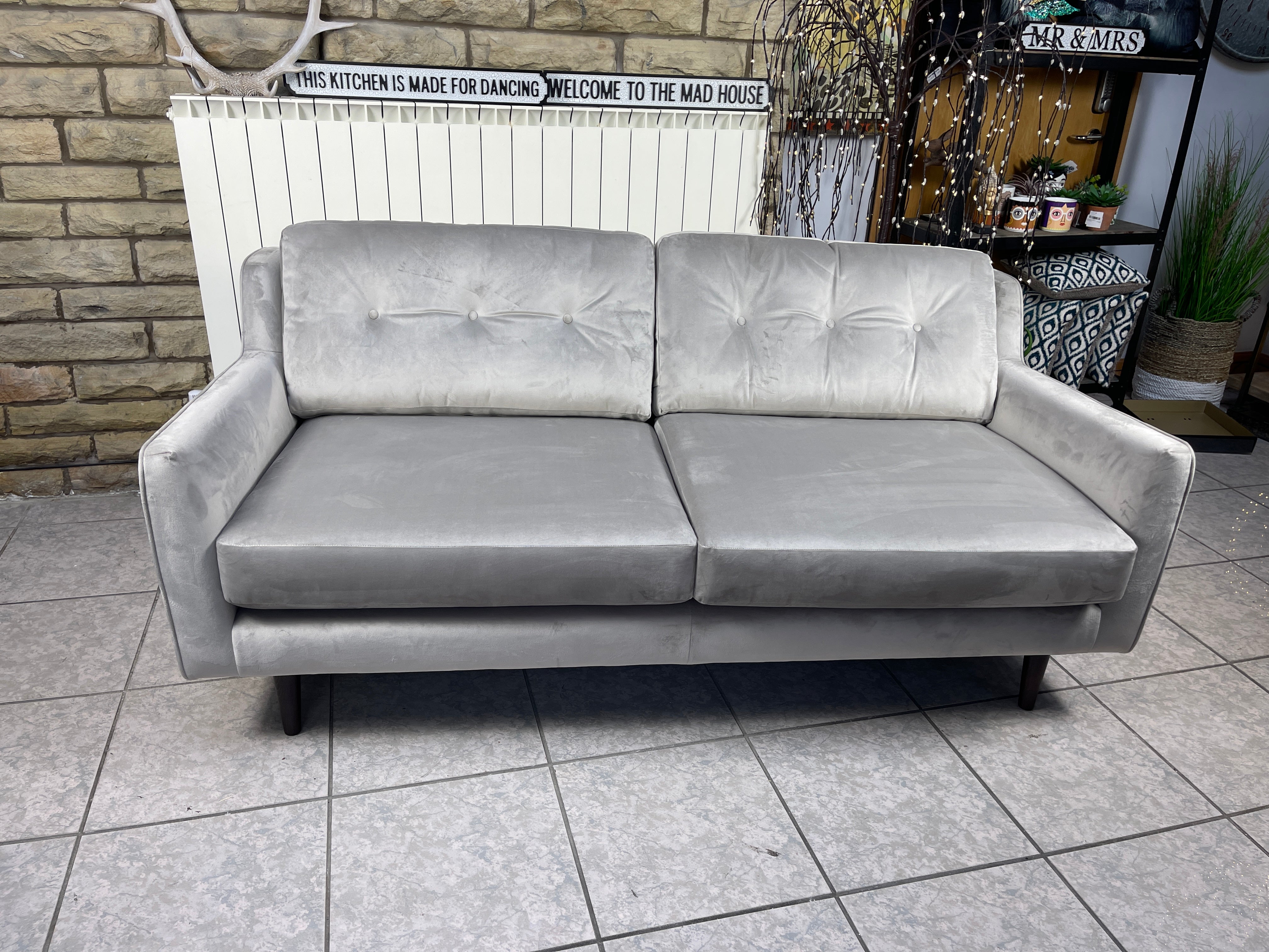 SOFOLOGY OLIVIA 3 seater standard back sofa in silver light grey velvet