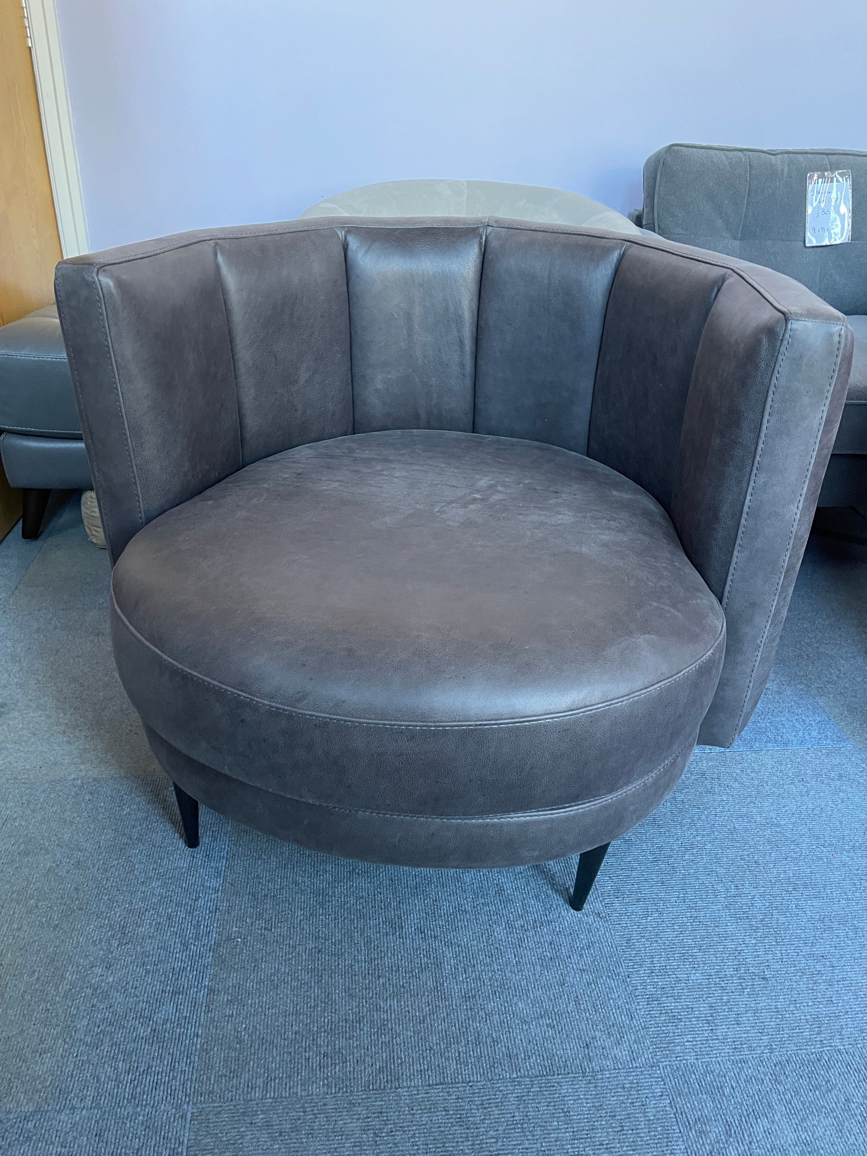 Linara retro round tub chair in charcoal grey leather